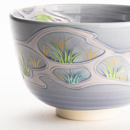 抹茶碗　淡紫交趾 "苗図"　一如 KOTOPOTTER