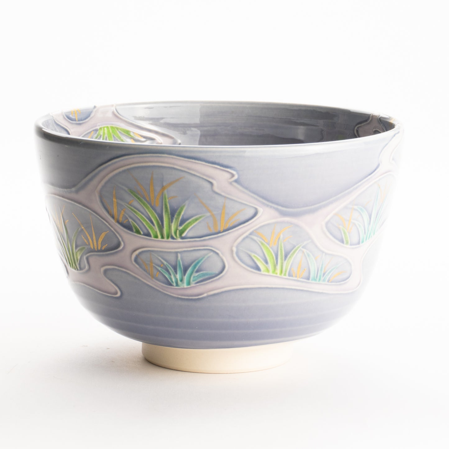 抹茶碗　淡紫交趾 "苗図"　一如 KOTOPOTTER