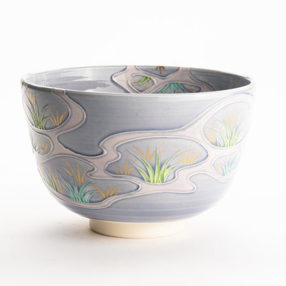 抹茶碗　淡紫交趾 "苗図"　一如 KOTOPOTTER