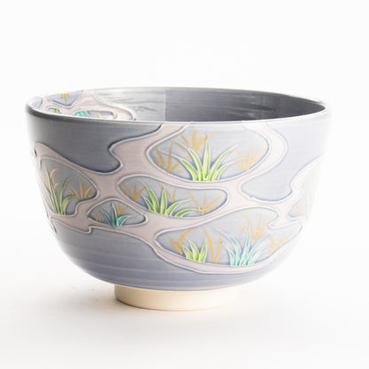 抹茶碗　淡紫交趾 "苗図"　一如 KOTOPOTTER