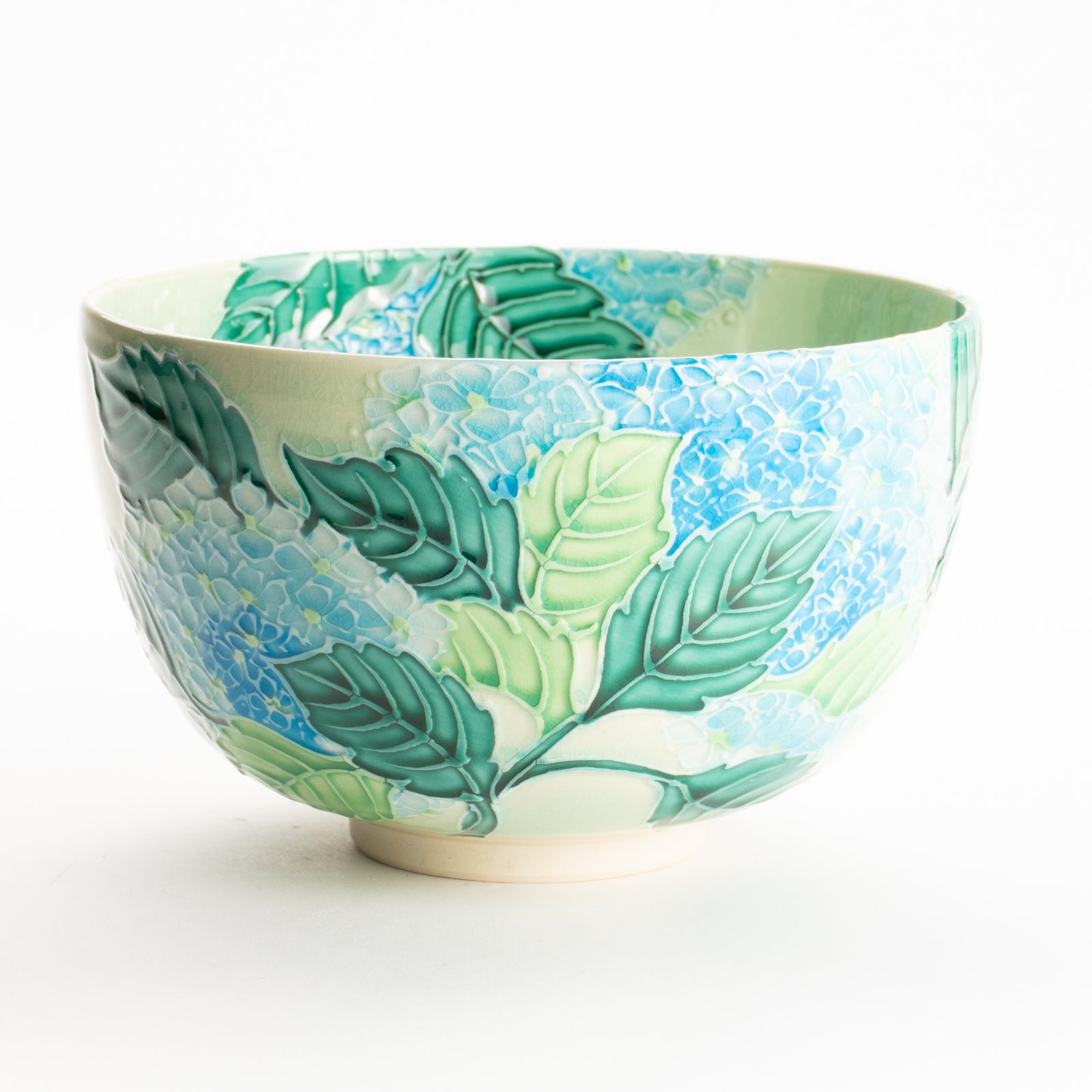 抹茶碗　白緑交趾"紫陽花"　一如 KOTOPOTTER