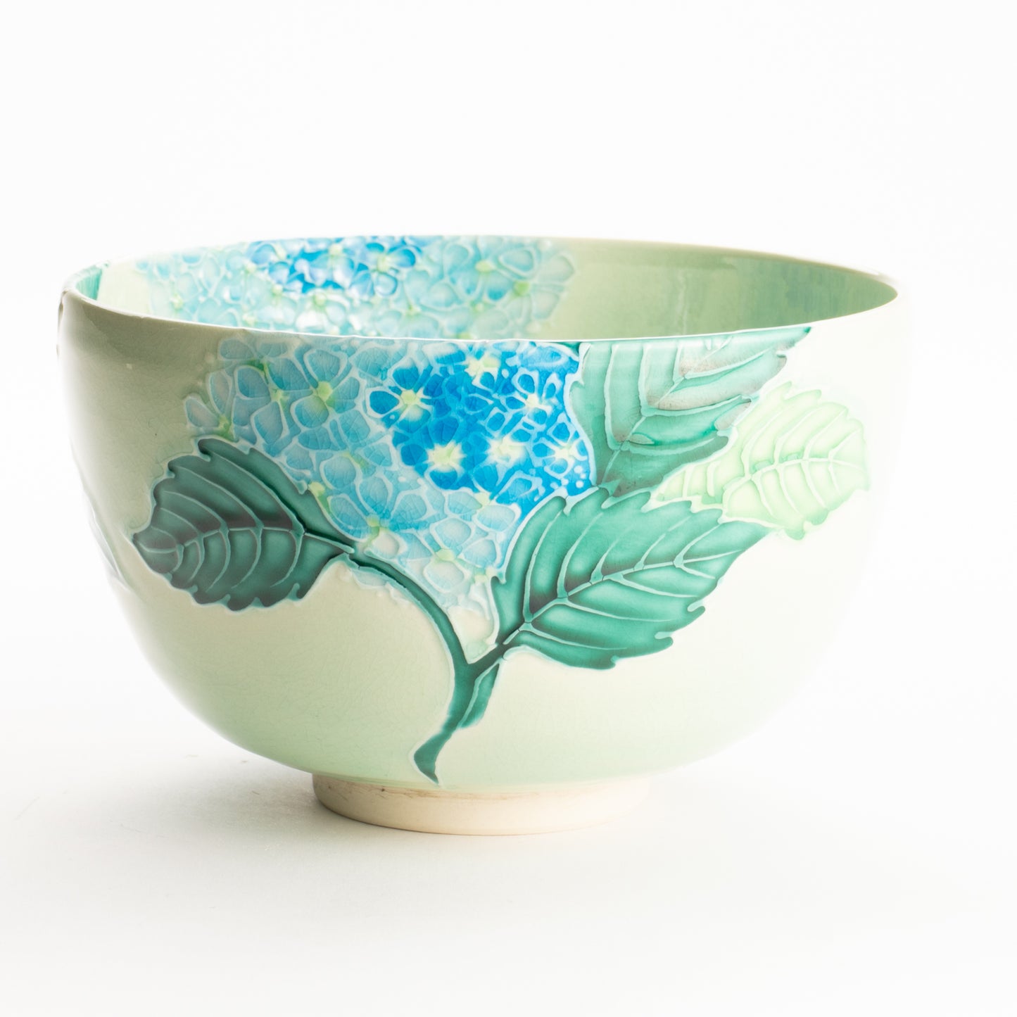 抹茶碗　白緑交趾"紫陽花"　一如 KOTOPOTTER