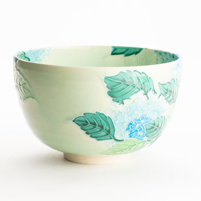 抹茶碗　白緑交趾"紫陽花"　一如 KOTOPOTTER