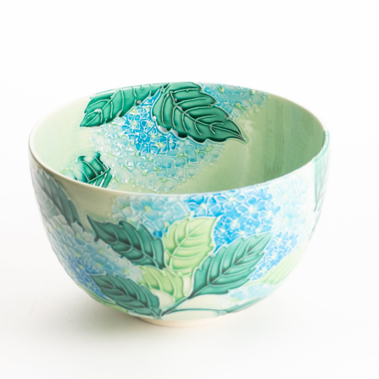 抹茶碗　白緑交趾"紫陽花"　一如 KOTOPOTTER