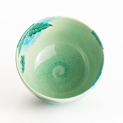 抹茶碗　白緑交趾"紫陽花"　一如 KOTOPOTTER