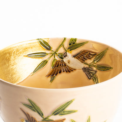 抹茶碗　福良雀に金彩月　一如 KOTOPOTTER