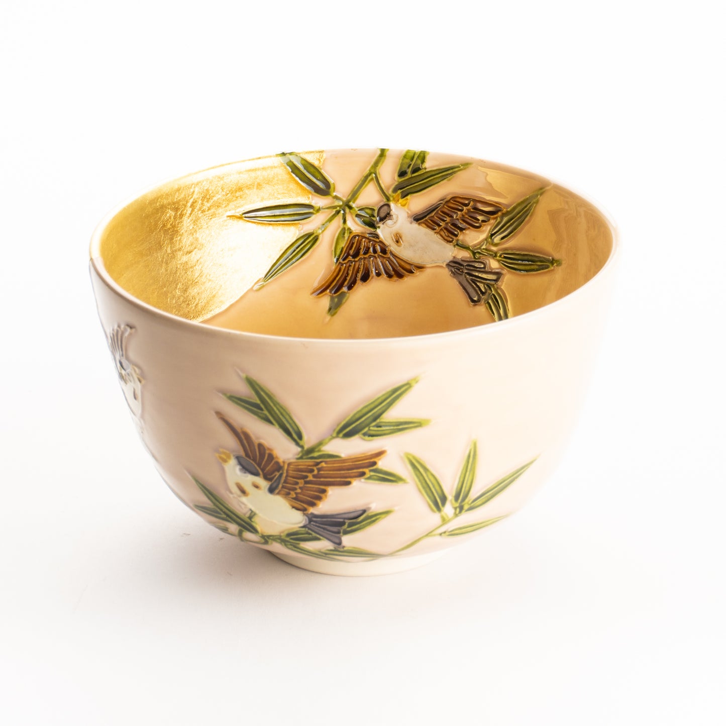 抹茶碗　福良雀に金彩月　一如 KOTOPOTTER