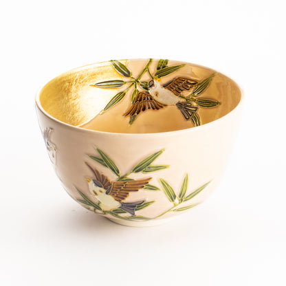 抹茶碗　福良雀に金彩月　一如 KOTOPOTTER
