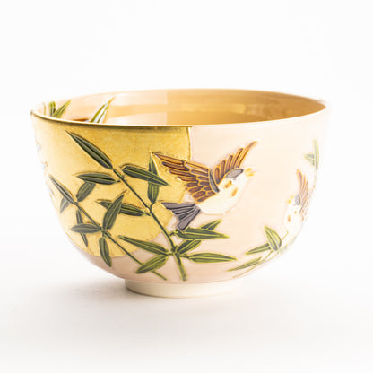 抹茶碗　福良雀に金彩月　一如 KOTOPOTTER