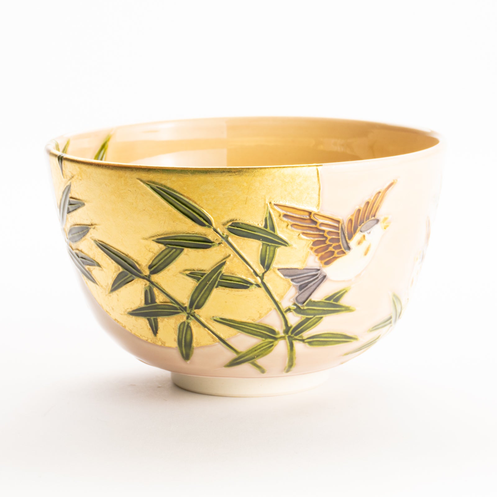 抹茶碗　福良雀に金彩月　一如 KOTOPOTTER