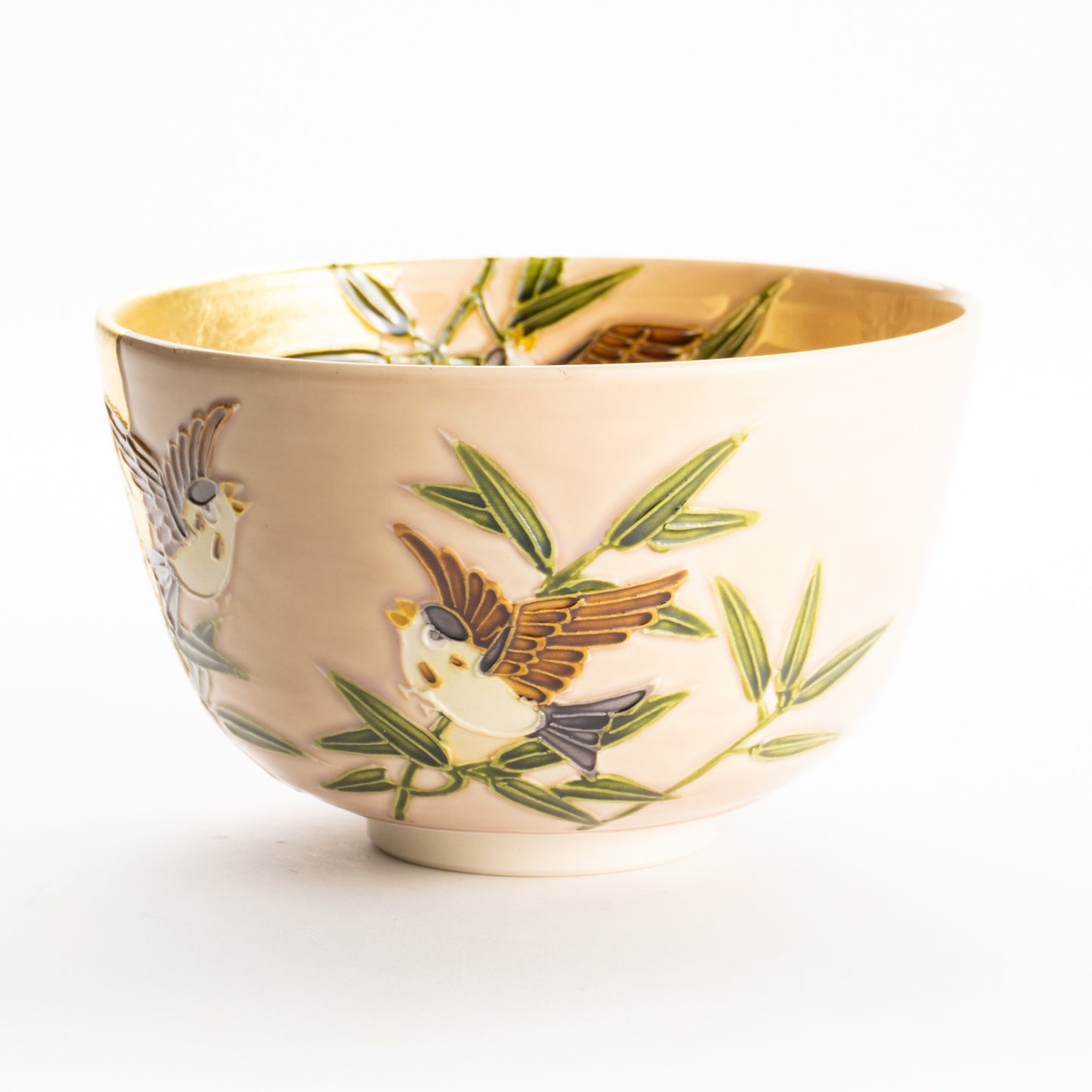 抹茶碗　福良雀に金彩月　一如 KOTOPOTTER