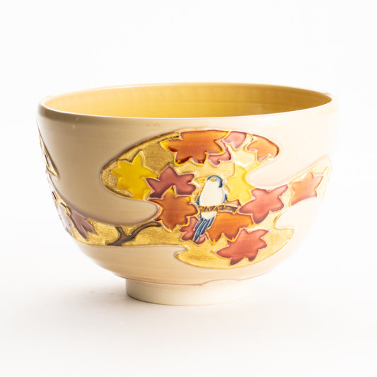 抹茶碗　紅葉にオオルリ　一如 KOTOPOTTER