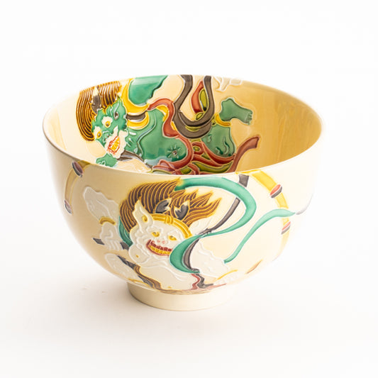 抹茶碗　風神雷神　一如 KOTOPOTTER