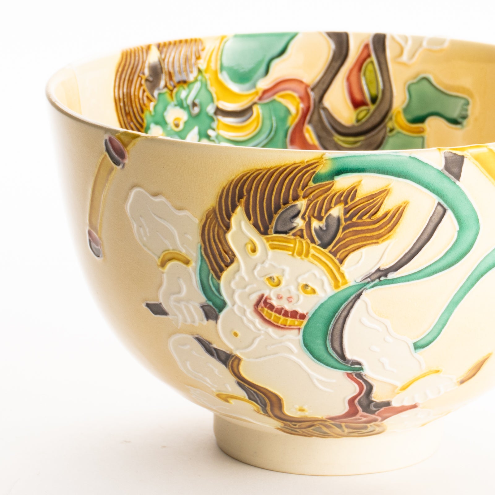抹茶碗　風神雷神　一如 KOTOPOTTER
