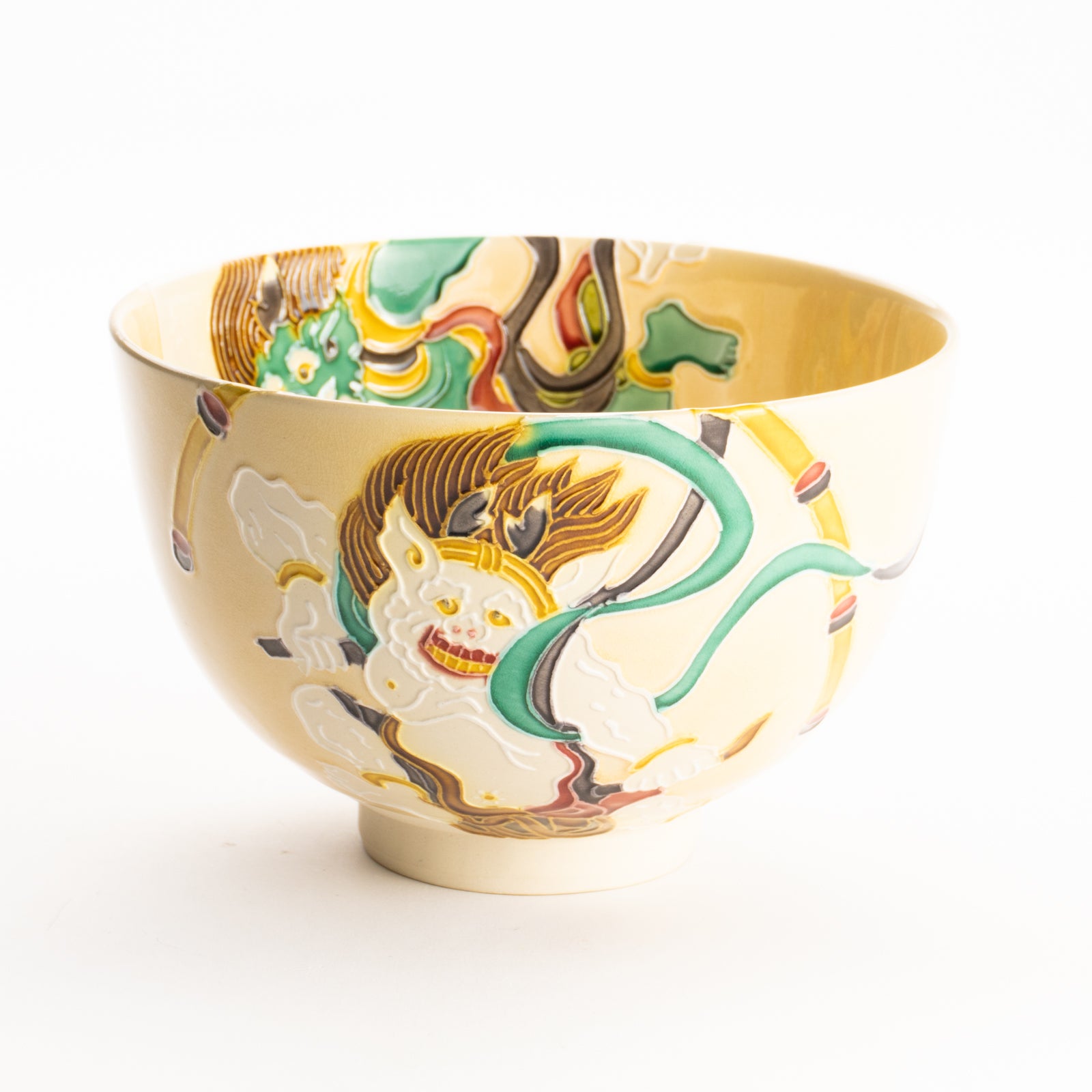 抹茶碗　風神雷神　一如 KOTOPOTTER
