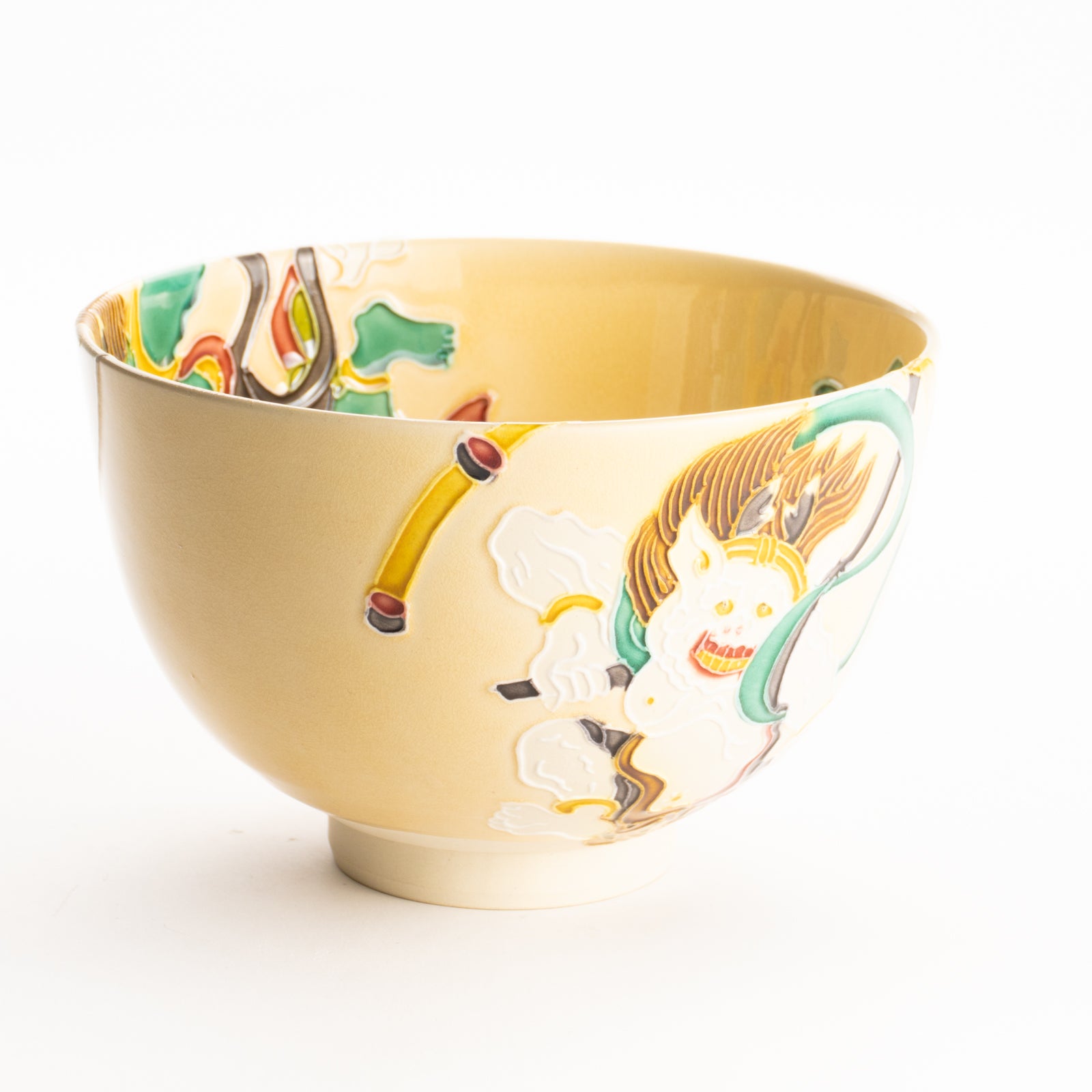 抹茶碗　風神雷神　一如 KOTOPOTTER