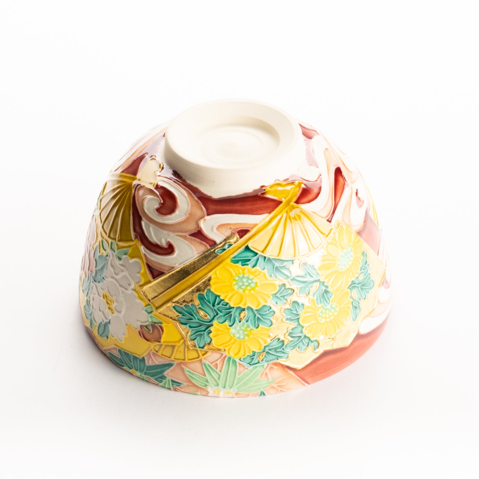 抹茶碗　四季草花扇面　一如 KOTOPOTTER