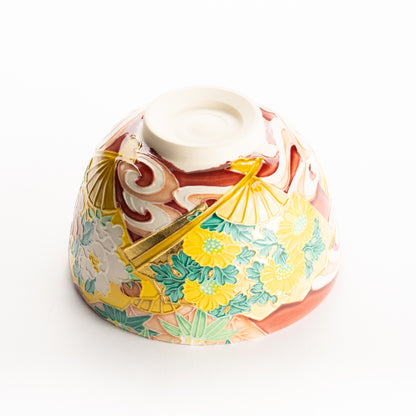 抹茶碗　四季草花扇面　一如 KOTOPOTTER