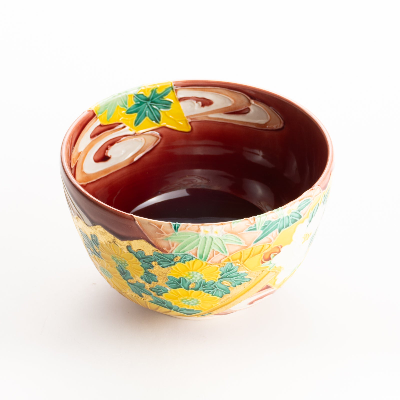 花柄の黒い茶碗 matcha bowl 茶道具 抹茶茶碗 黒釉 椿 田中喜泉作 ろくろ目あり 茶道 : 茶道具
