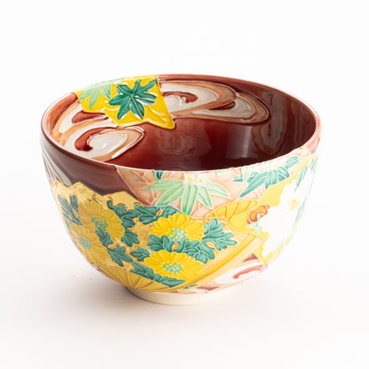 抹茶碗　四季草花扇面　一如 KOTOPOTTER