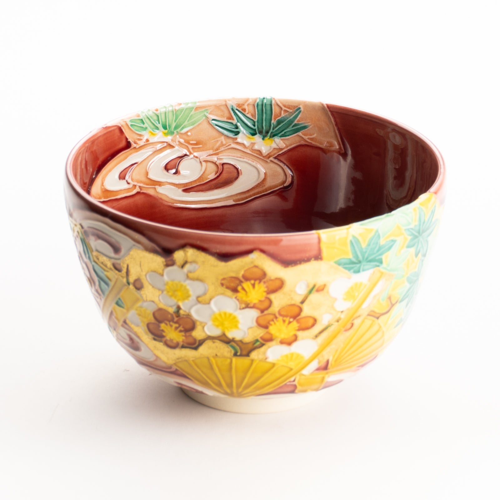 抹茶碗　四季草花扇面　一如 KOTOPOTTER