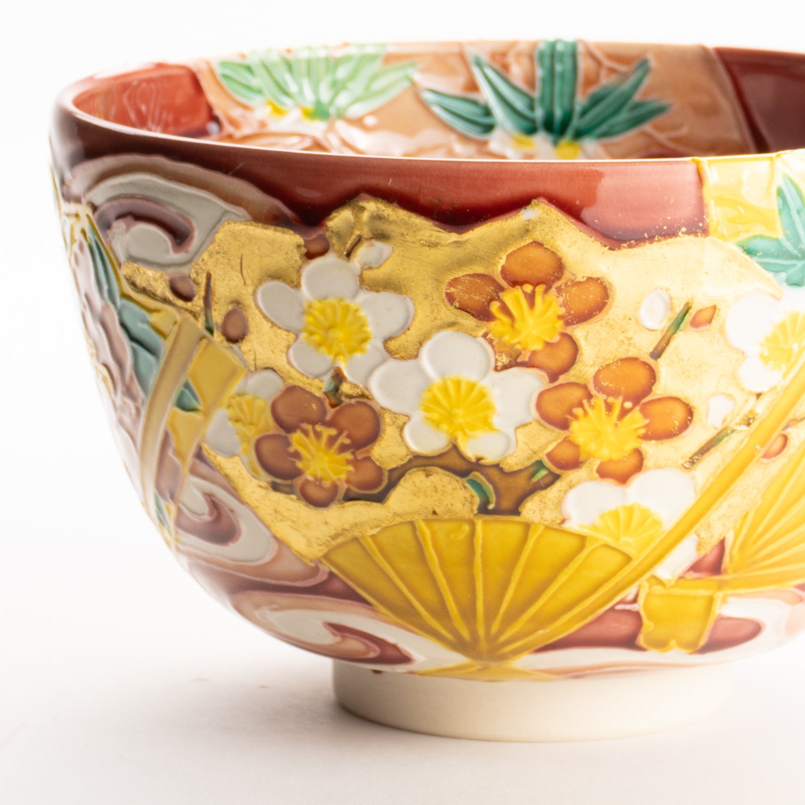 抹茶碗　四季草花扇面　一如 KOTOPOTTER