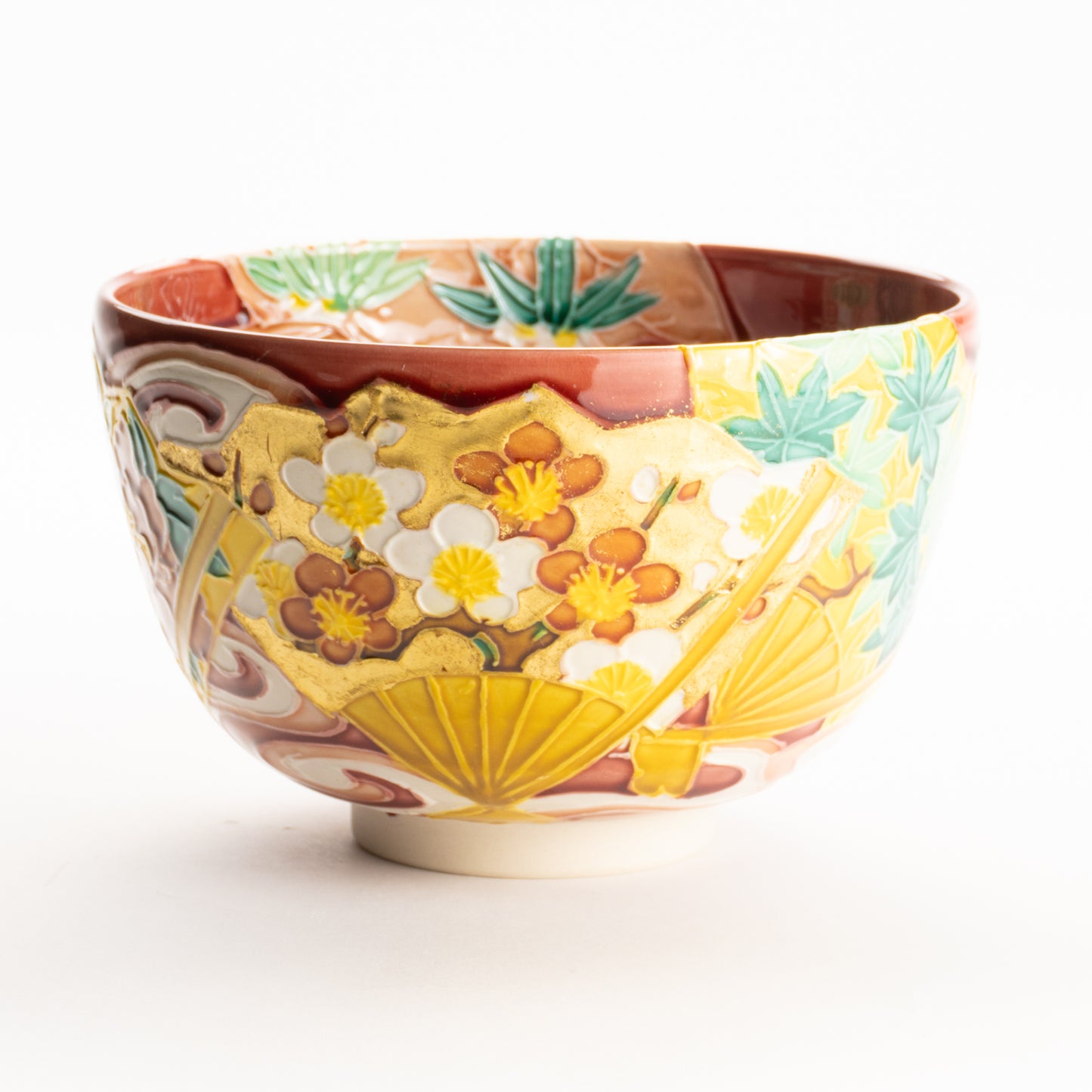 抹茶碗　四季草花扇面　一如 KOTOPOTTER