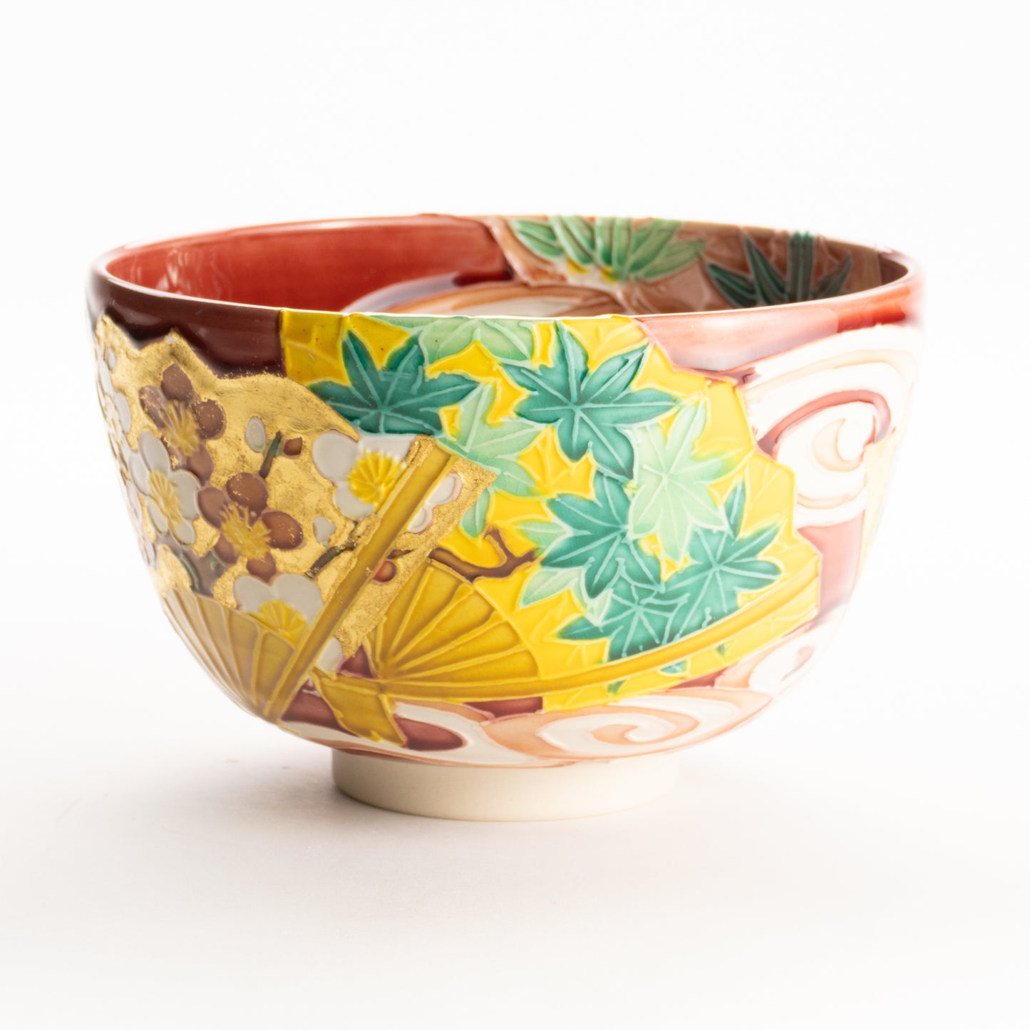 抹茶碗　四季草花扇面　一如 KOTOPOTTER