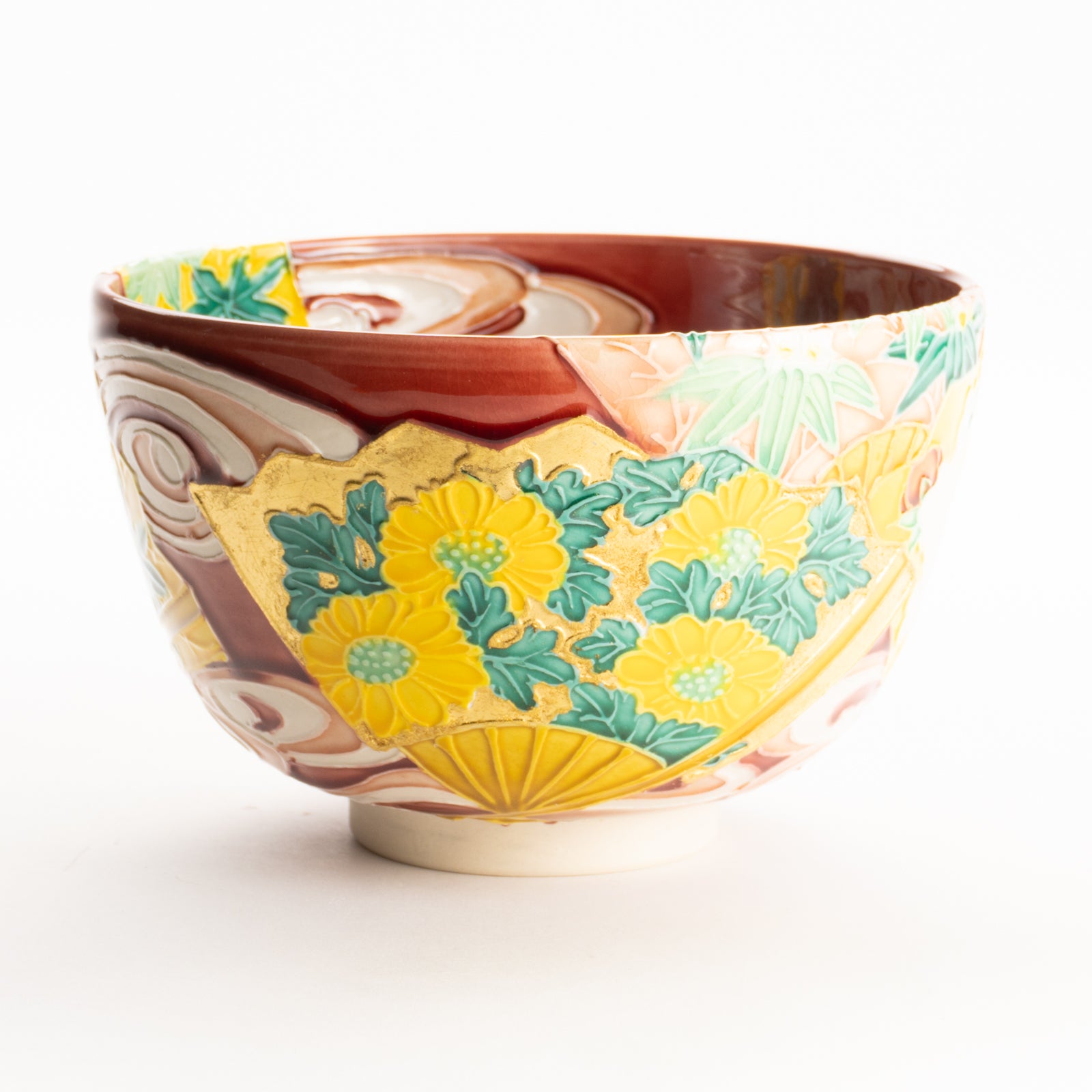 抹茶碗　四季草花扇面　一如 KOTOPOTTER