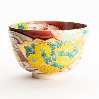 抹茶碗　四季草花扇面　一如 KOTOPOTTER