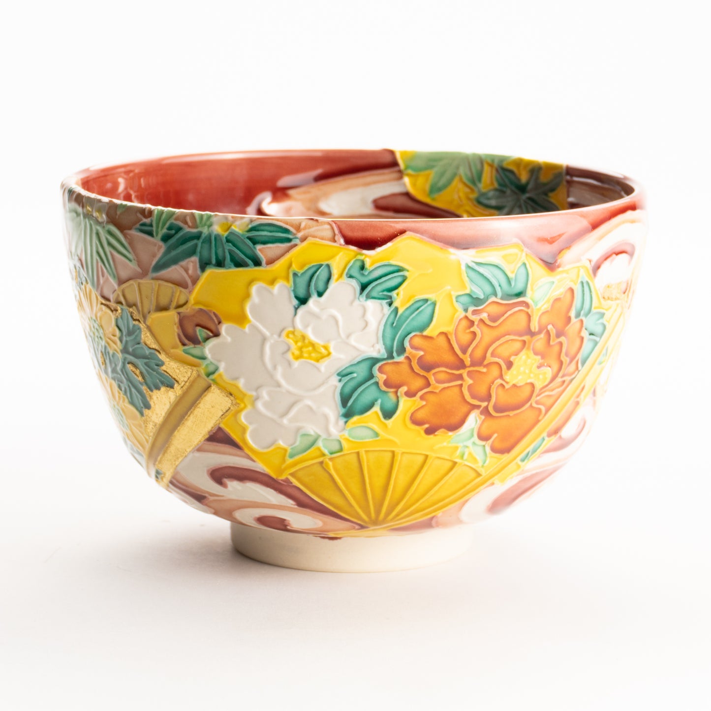 抹茶碗　四季草花扇面　一如 KOTOPOTTER