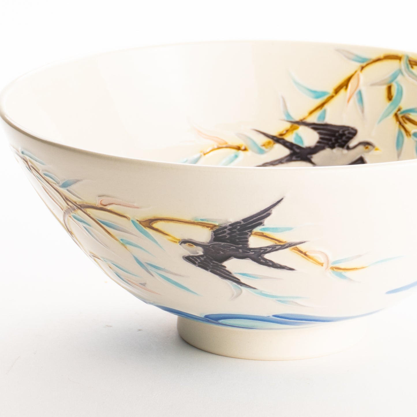 平抹茶碗　白鳳交趾"柳にツバメ"　一如 KOTOPOTTER