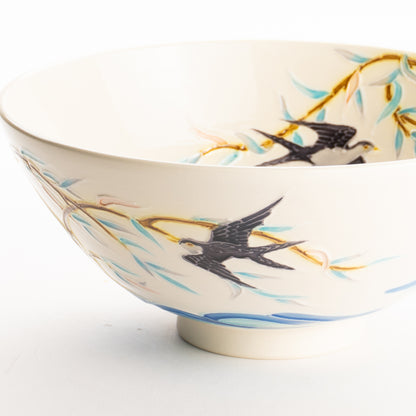 平抹茶碗　白鳳交趾"柳にツバメ"　一如 KOTOPOTTER