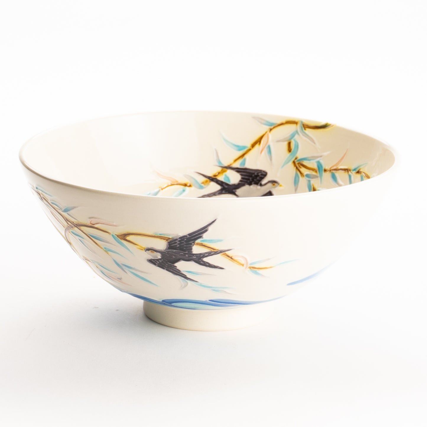 平抹茶碗　白鳳交趾"柳にツバメ"　一如 KOTOPOTTER