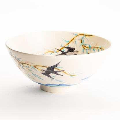 平抹茶碗　白鳳交趾"柳にツバメ"　一如 KOTOPOTTER