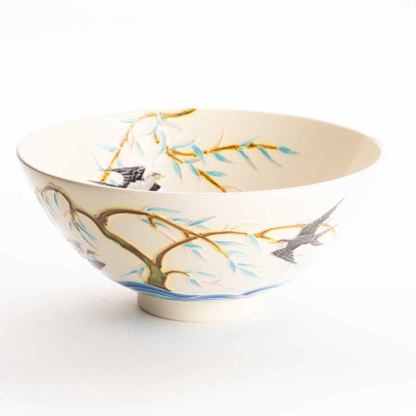 平抹茶碗　白鳳交趾"柳にツバメ"　一如 KOTOPOTTER