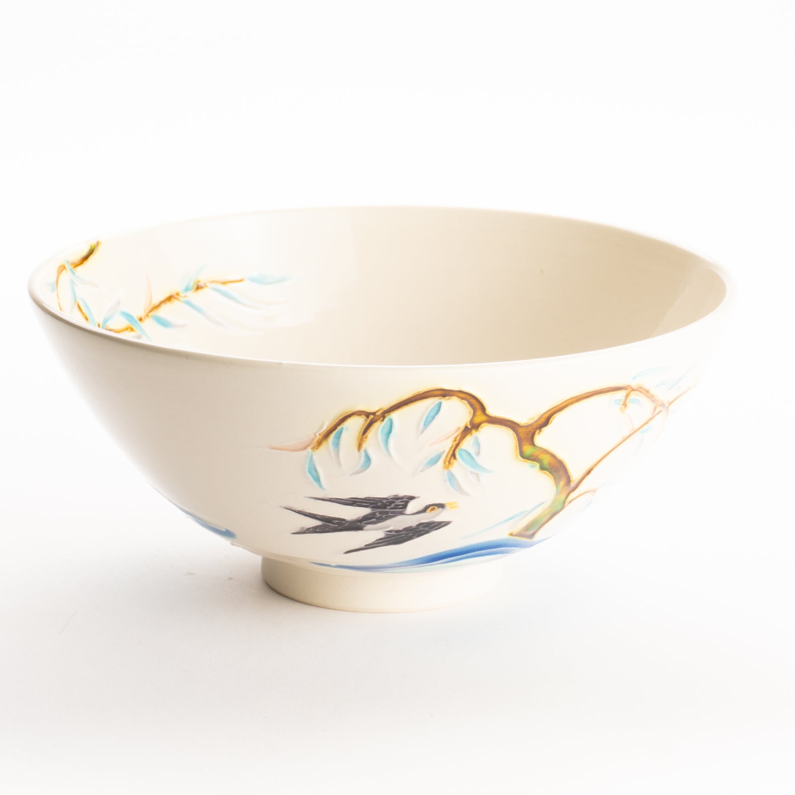 平抹茶碗　白鳳交趾"柳にツバメ"　一如 KOTOPOTTER
