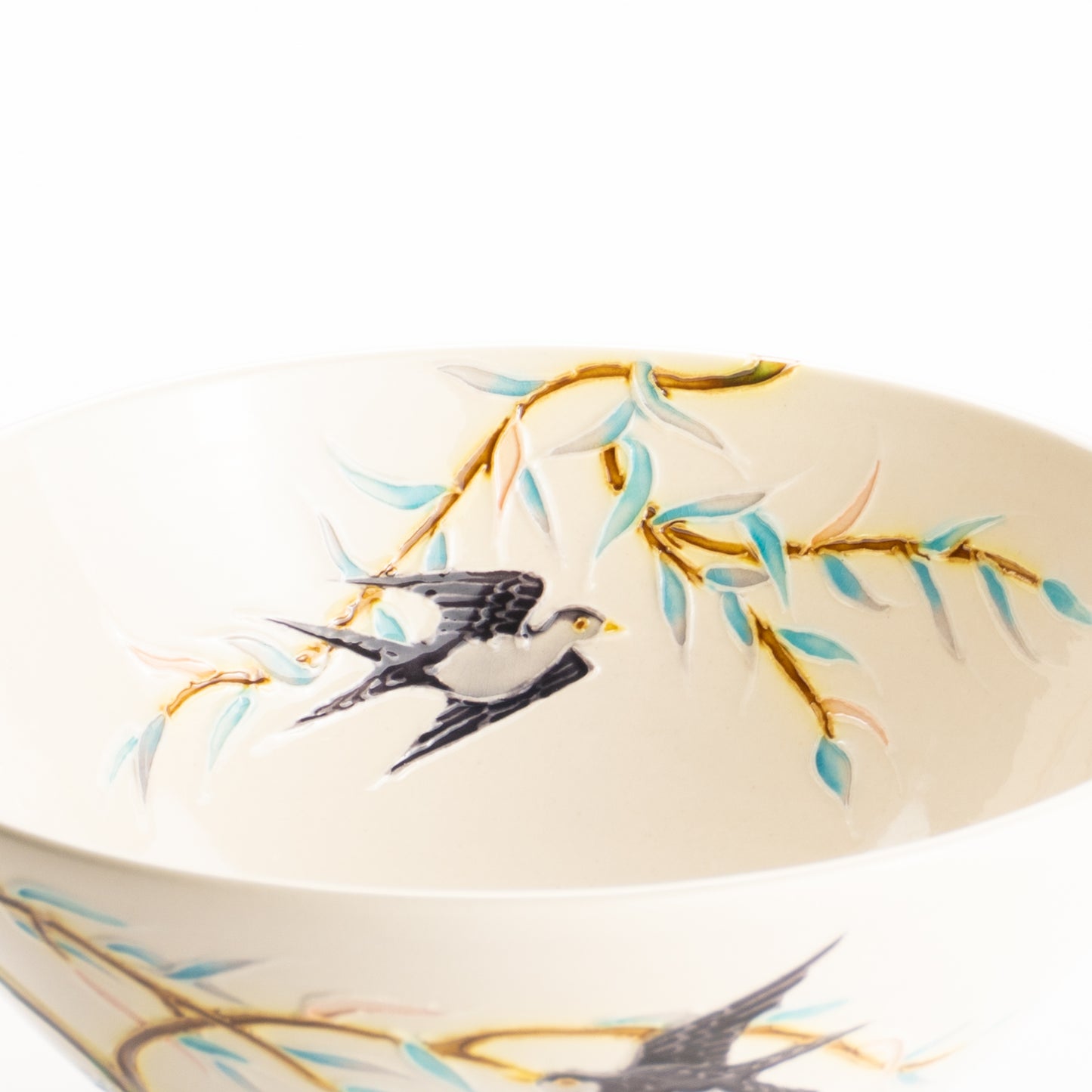 平抹茶碗　白鳳交趾"柳にツバメ"　一如 KOTOPOTTER