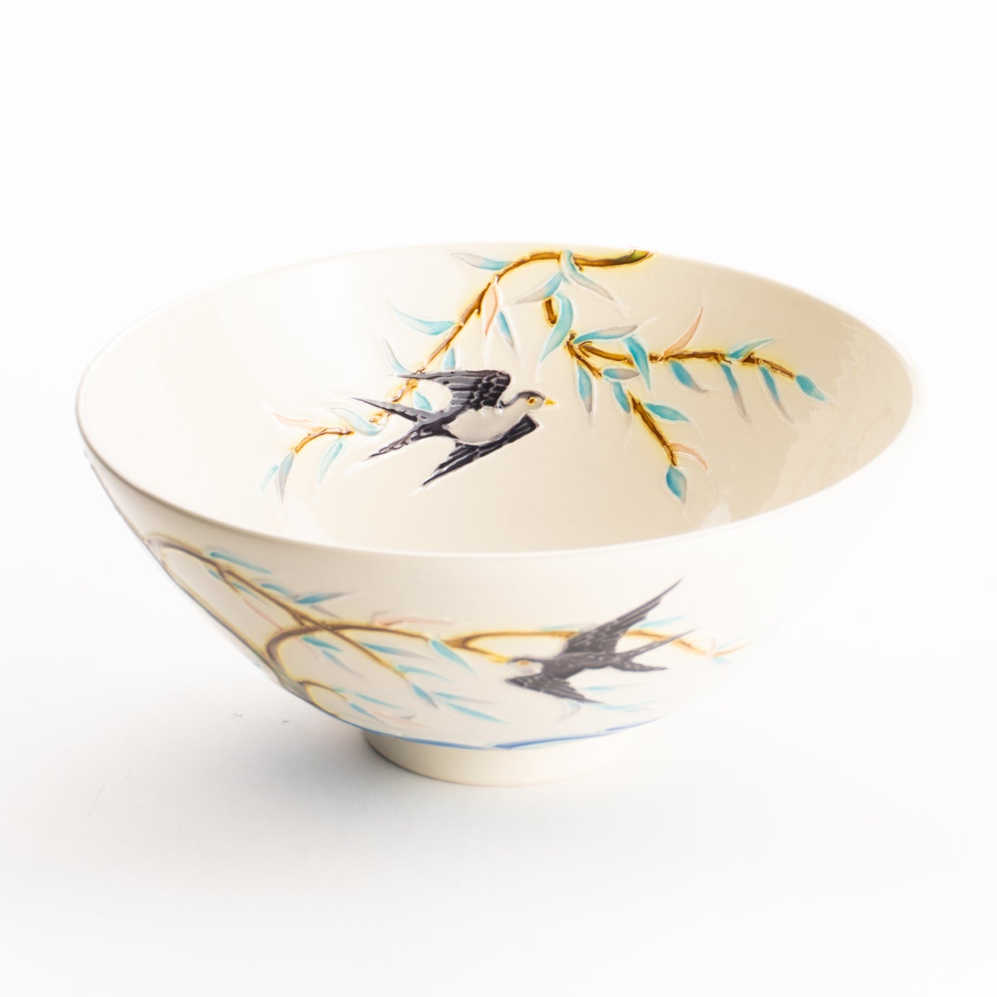 平抹茶碗　白鳳交趾"柳にツバメ"　一如 KOTOPOTTER