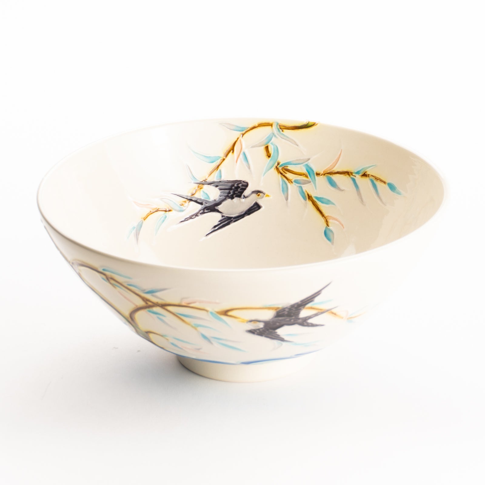 平抹茶碗　白鳳交趾"柳にツバメ"　一如 KOTOPOTTER