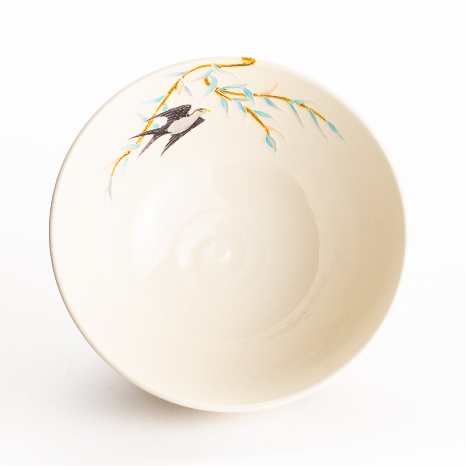 平抹茶碗　白鳳交趾"柳にツバメ"　一如 KOTOPOTTER