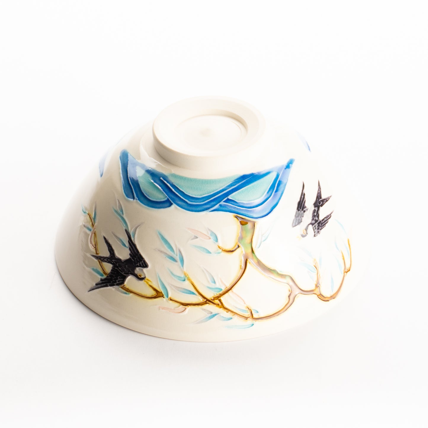 平抹茶碗　白鳳交趾"柳にツバメ"　一如 KOTOPOTTER