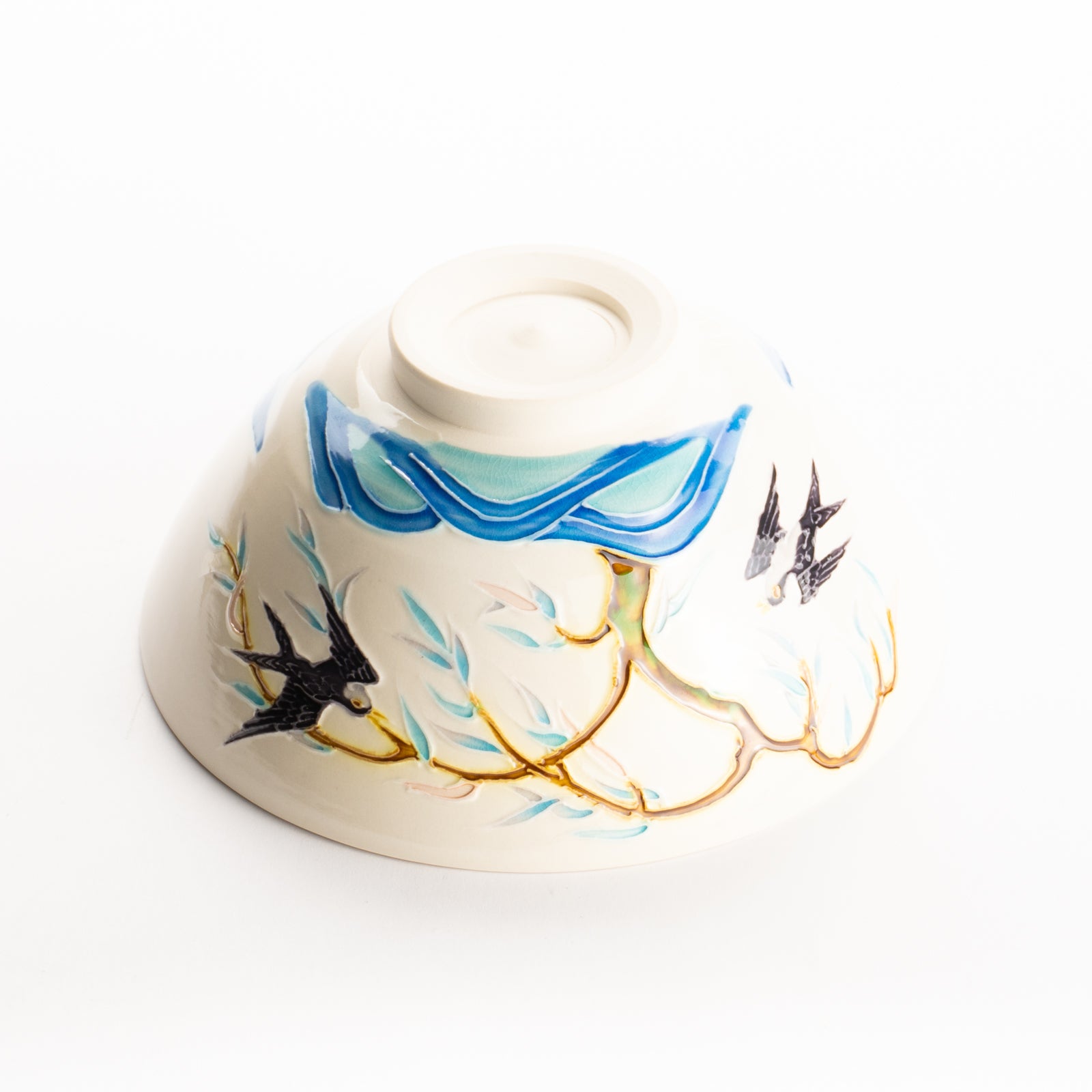 平抹茶碗　白鳳交趾"柳にツバメ"　一如 KOTOPOTTER