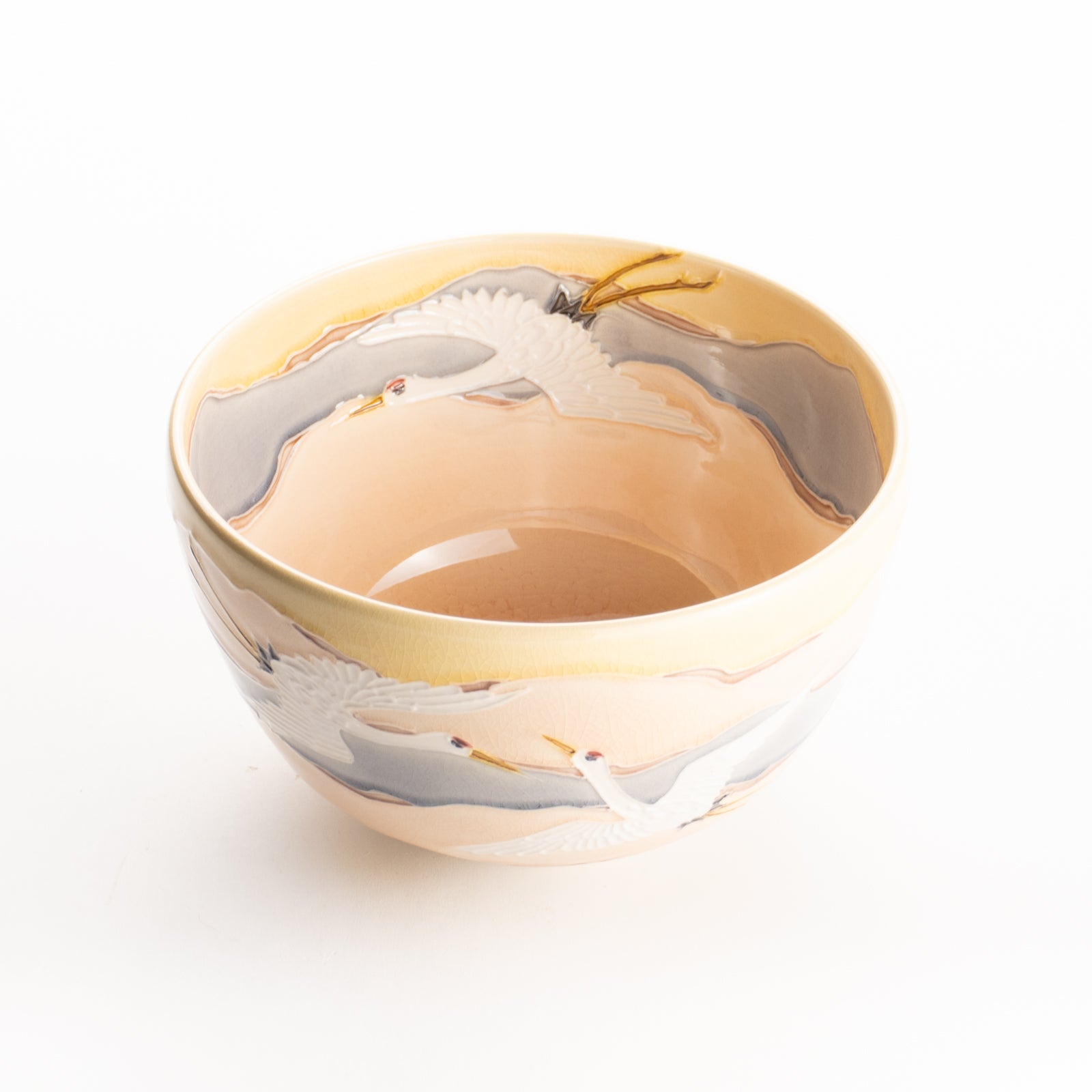 抹茶碗　朝焼けに鶴　一如 KOTOPOTTER