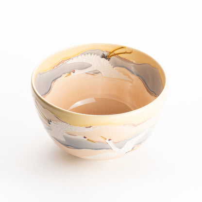 抹茶碗　朝焼けに鶴　一如 KOTOPOTTER
