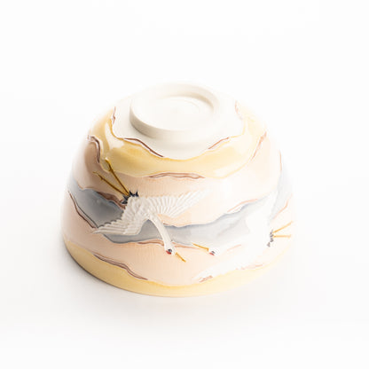 抹茶碗　朝焼けに鶴　一如 KOTOPOTTER