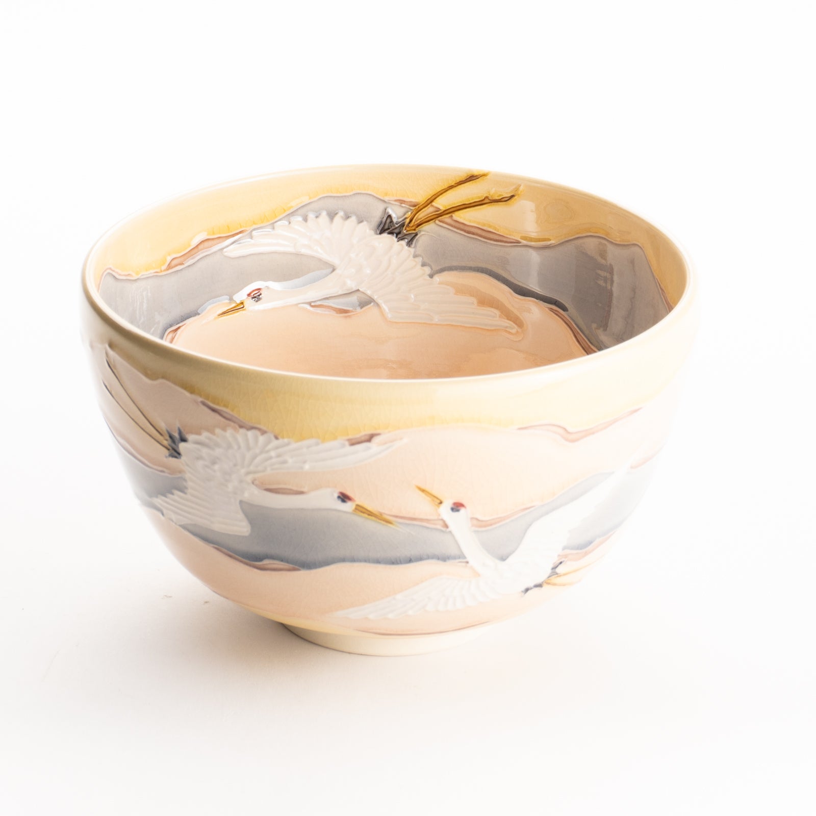 京都 清水焼】抹茶碗 朝焼けに鶴 一如｜コトポッター