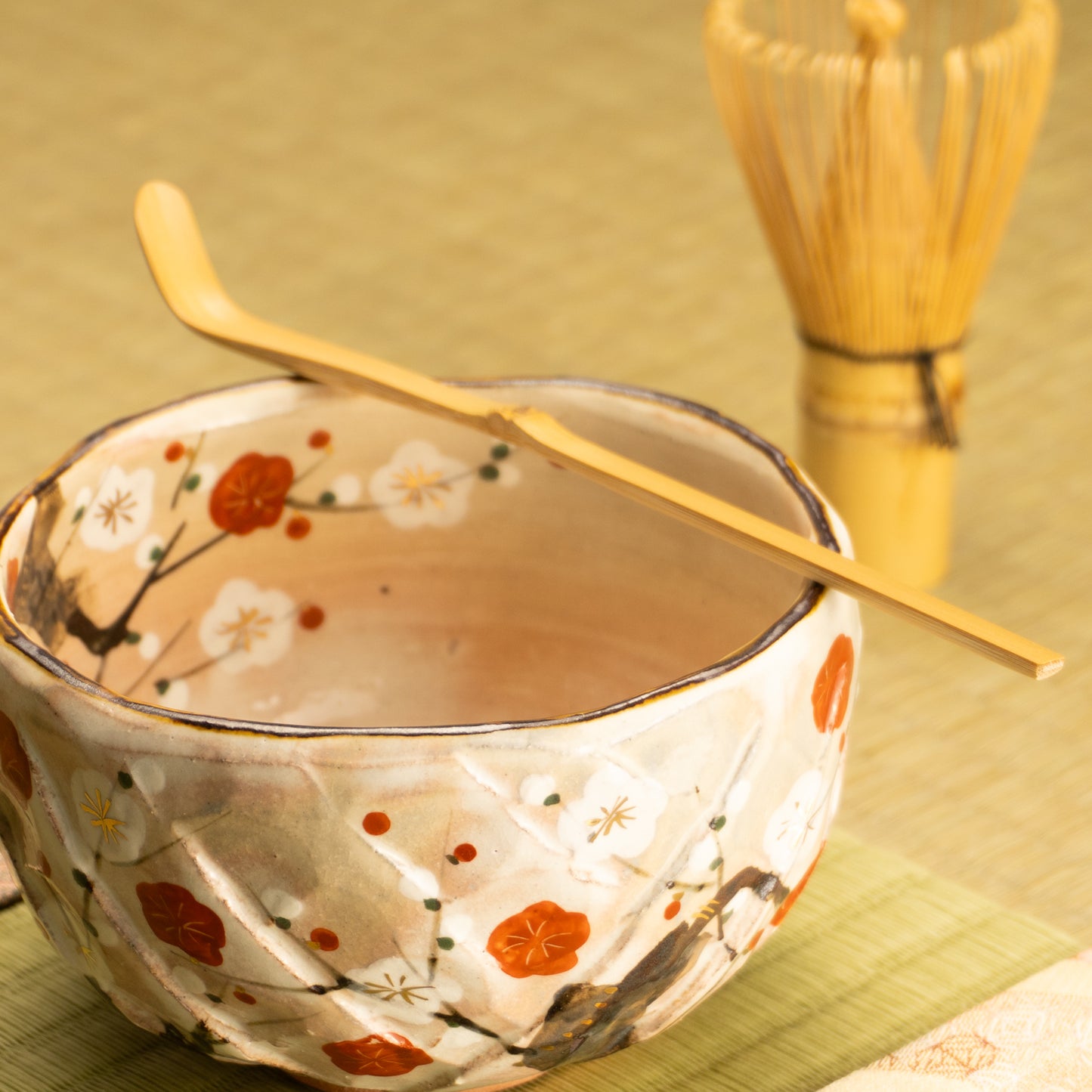 抹茶碗　紅白梅之図　俊山窯 KOTOPOTTER