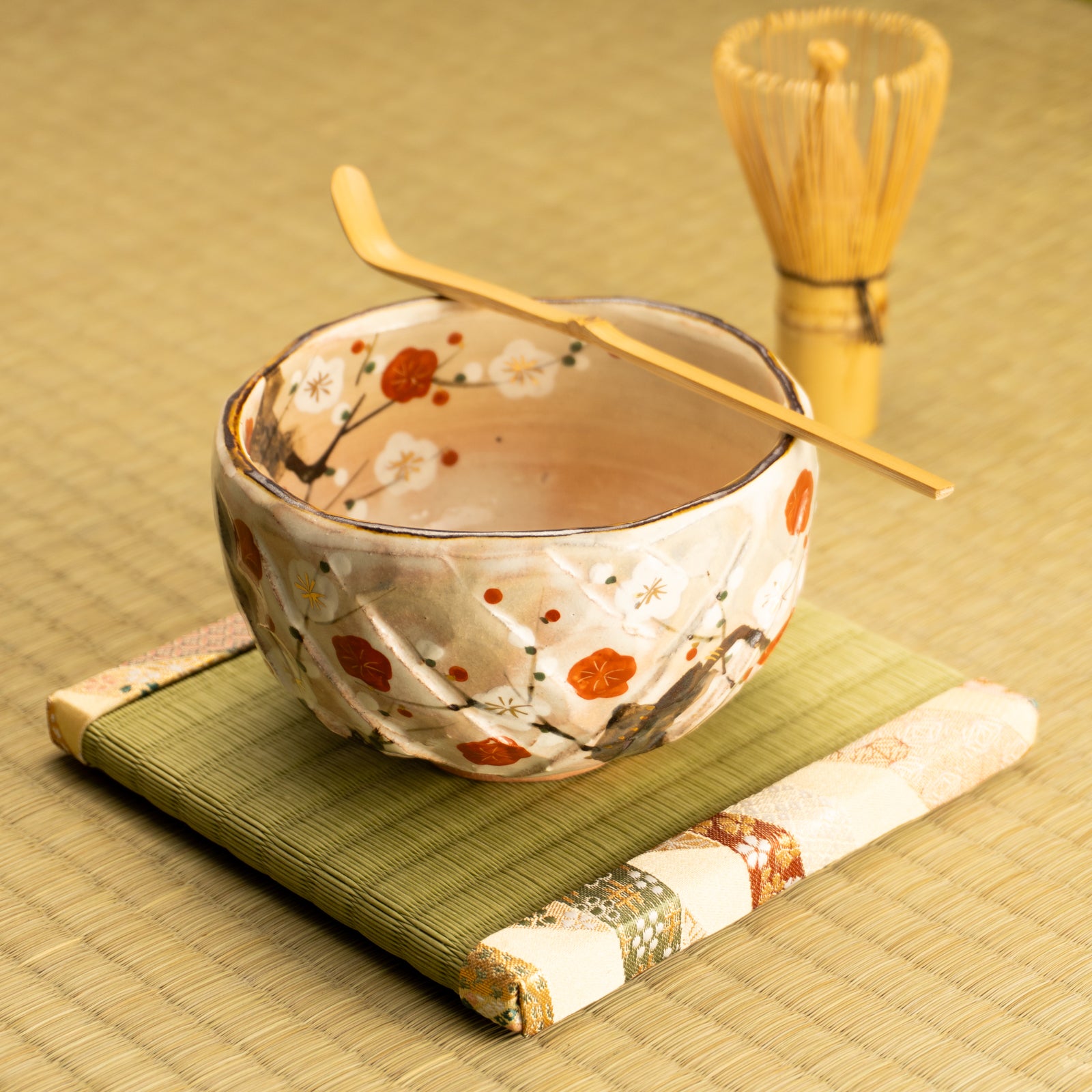 京都清水烧 抹茶碗 红白梅图｜俊山窑｜KOTOPOTTER