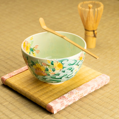 抹茶碗　萌黄交趾 桜に観世水　一如 KOTOPOTTER